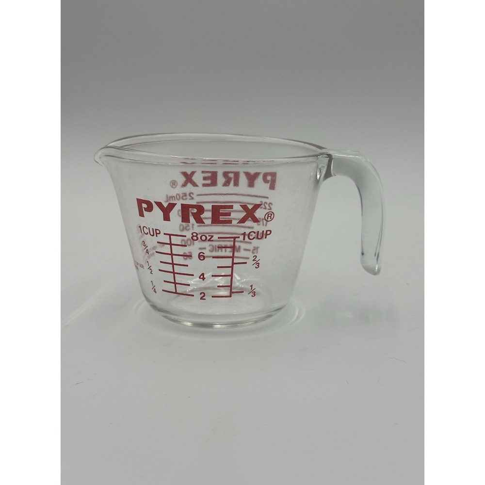Vintage PYREX 508 1 Cup 8oz 250ml Glass Measuring Cup Red Lettering USA